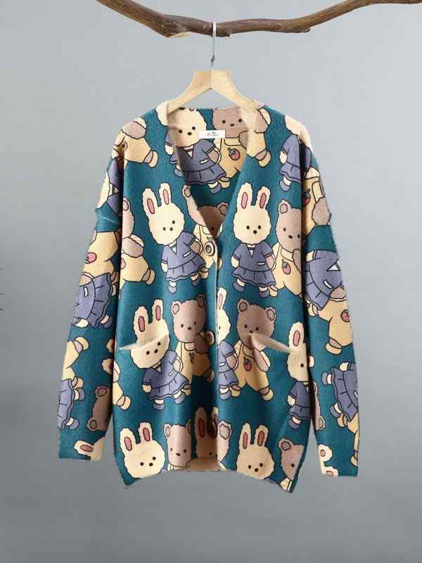 カーディガン レディース ファー風 ニット Vネック 花柄 長袖 トップス 秋冬 韓国 普段使い(x2)