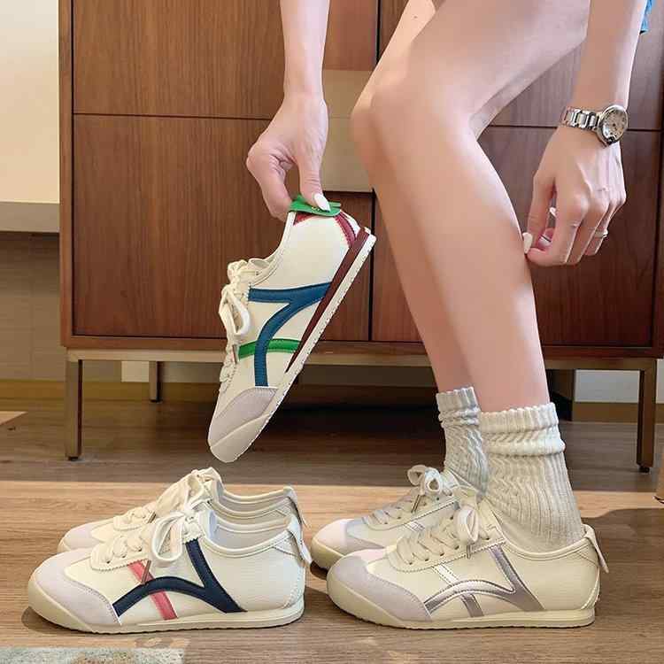 スニーカー レディース レトロ 配色 フラット 紐靴 カジュアル スポーツシューズ ランニング ウォーキング 春夏 アウトドア シルバー系