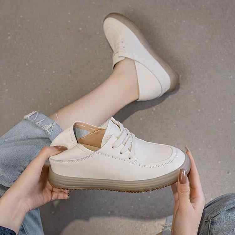 スニーカー レディース 婦人靴 ローファー フラットシューズ レースアップ 合皮 カジュアル 普段使い 床 秋冬 春夏 白 オフホワイト