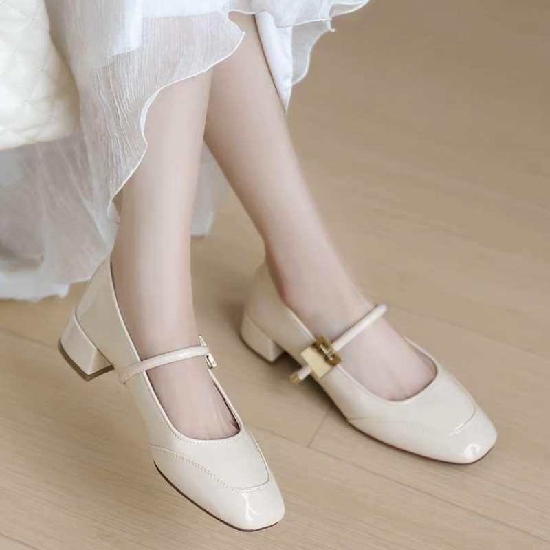 靴 レディース メリージェーンシューズ 太ヒール ローヒール 革 婦人靴 ラウンドトゥ カジュアル 歩き..