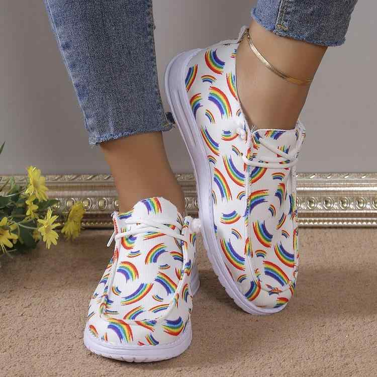 スニーカー レディース 男性用 大きいサイズ 民族風 グラフィック ローカット 紐靴 ぺたんこ フラット..