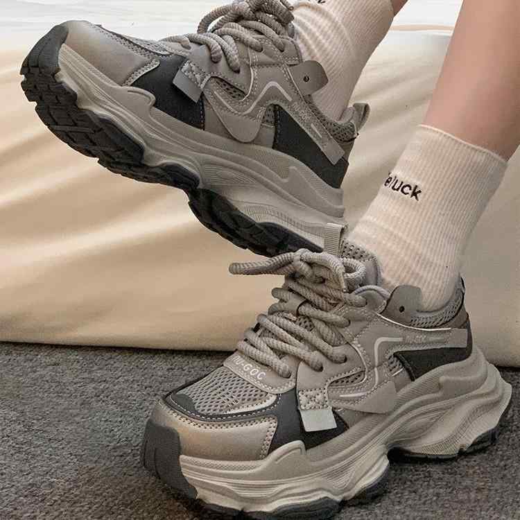 スニーカー レディース 厚底 背が高くなる 小柄 秋冬 普段使い レースアップ 黒 白 紫 グレー(4)