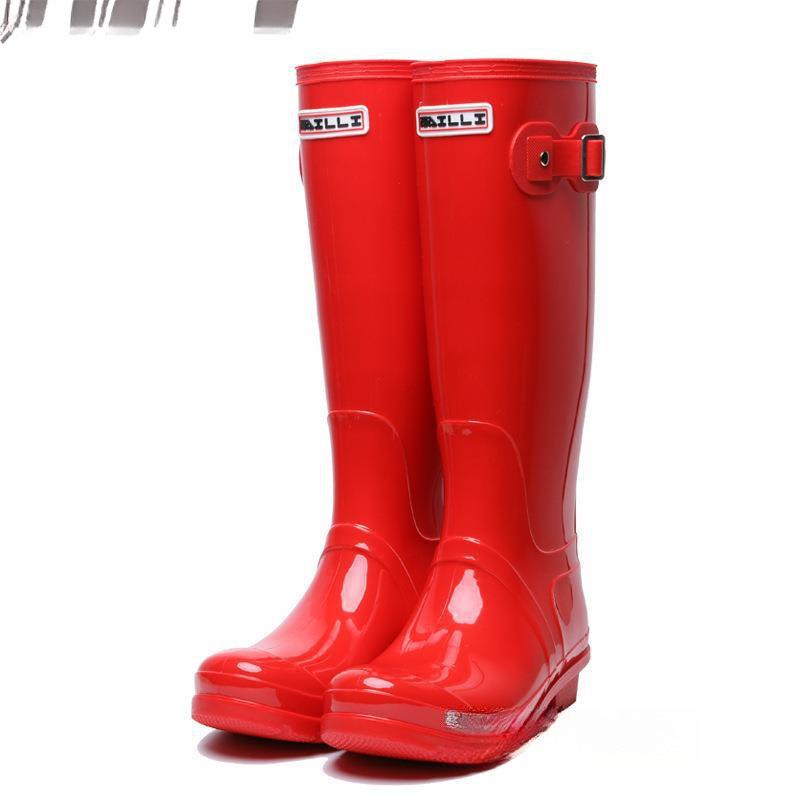 レインブーツ レディース 大人用 高筒 防水 滑り止め 耐摩耗性 無地 長靴 春秋 赤 黄色
