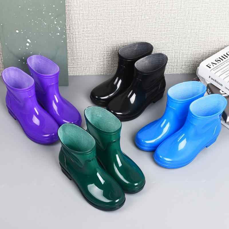 レインシューズ レディース 無地 ショート ローカット 防水 長靴 作業靴 滑り止め 春夏秋冬 黒 紫 青 緑(x2)