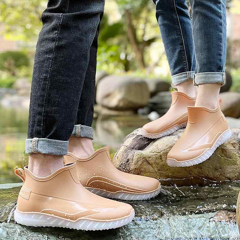 レインシューズ レディース メンズ 防水 滑り止め ショートブーツ 学生 おしゃれ かわいい ラバーシューズ ベージュ ピンク ブラウン グリーン ブラック グレー 春夏秋冬(x2)