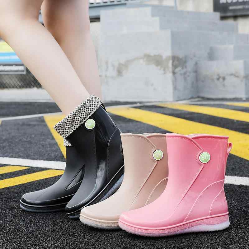 レインシューズ レディース 防水 滑り止め ショート ローヒール PVC ワークシューズ キッチンシューズ 普段使い ブラック ベージュ ピンク系