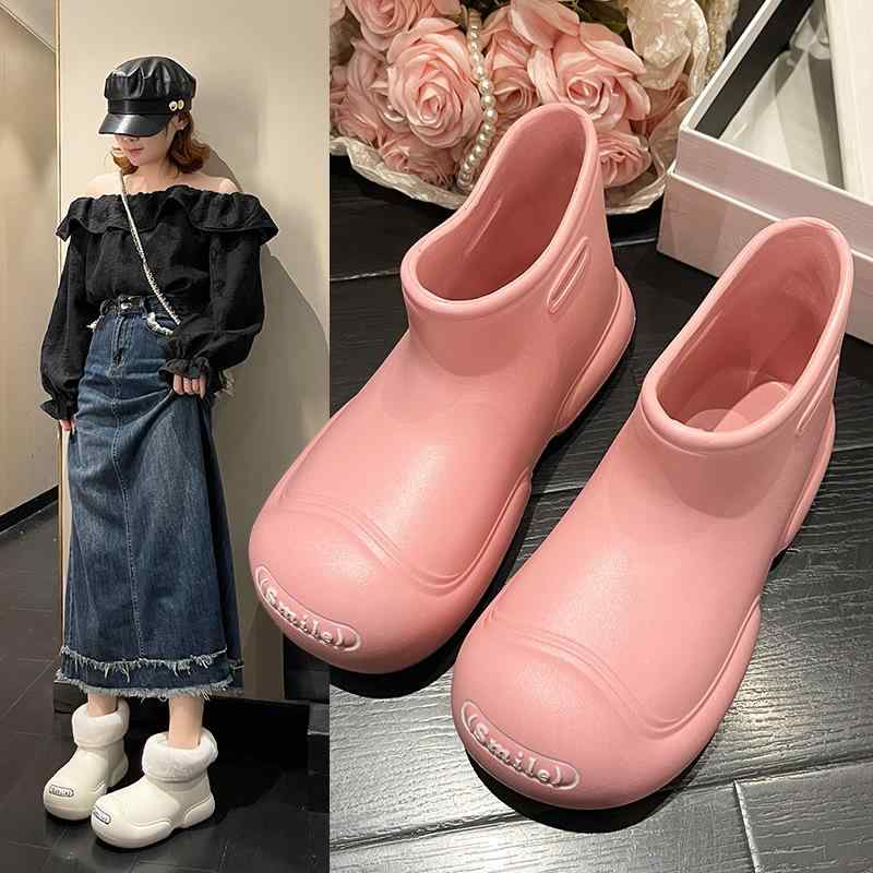 レインシューズ レディース 防水 EVA ショート ローカット フラットソール 手書き風 ブラック ホワイト..