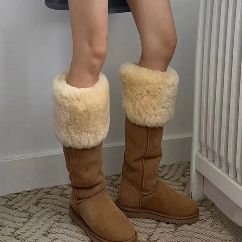 雪地ブーツ レディース 高筒 ラウンドトゥ ベルベット 暖か 厚手 ロング毛 ぬいぐるみ コットンシューズ 普段使い ローヒール 婦人靴 粘着靴底 あったか 秋冬 ブラウン ブラック(x2)