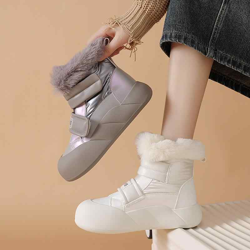 雪地ブーツ レディース 厚底 ファー あったか 暖か 防寒 快適 カジュアル ショートブーツ 合成皮革 ゴム底 ベージュ グレー 秋冬