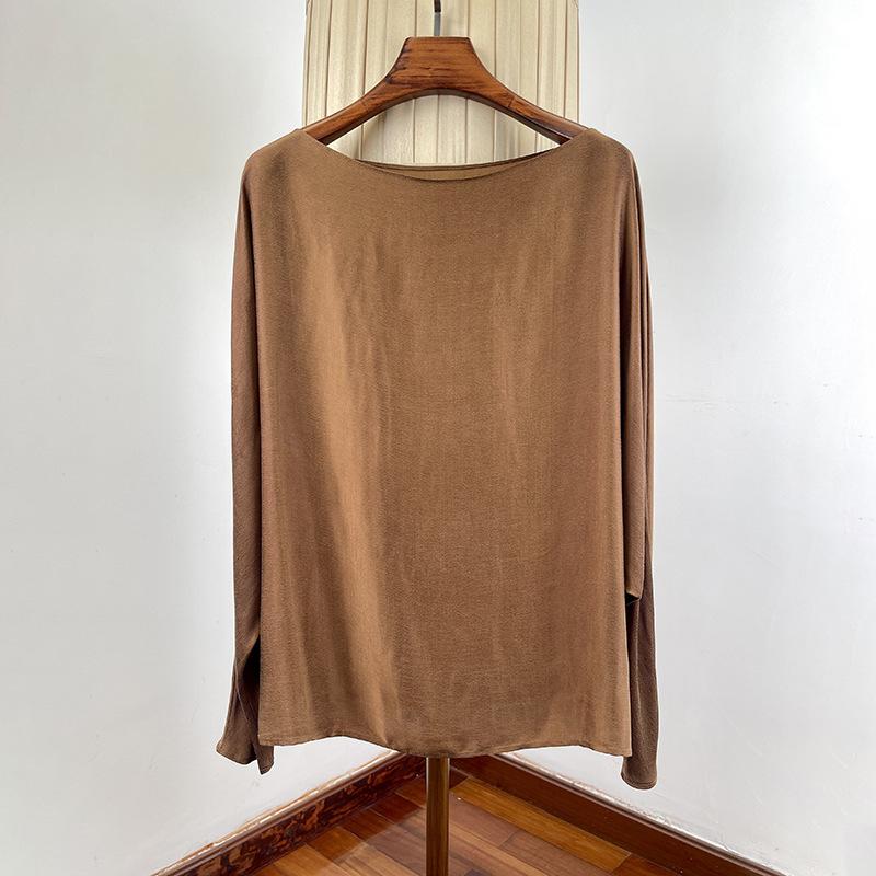 Tシャツ レディース 春物 銅アンモニア繊維 一文字ネック ブラウス トップス 長袖 蝙蝠袖 ゆったり 砂..