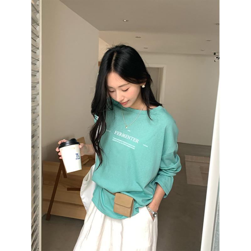 Tシャツ レディース ラウンドネック アルファベットプリント ゆったり 長袖 トップス 春夏 紫外線対策 ..