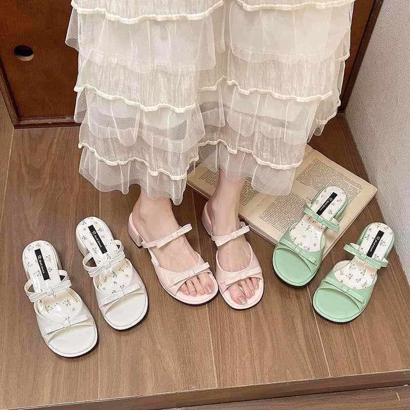 サンダル レディース 夏 スクエアトゥ ハイヒール チャンキーヒール ミュール かわいい フェミニンstyl..