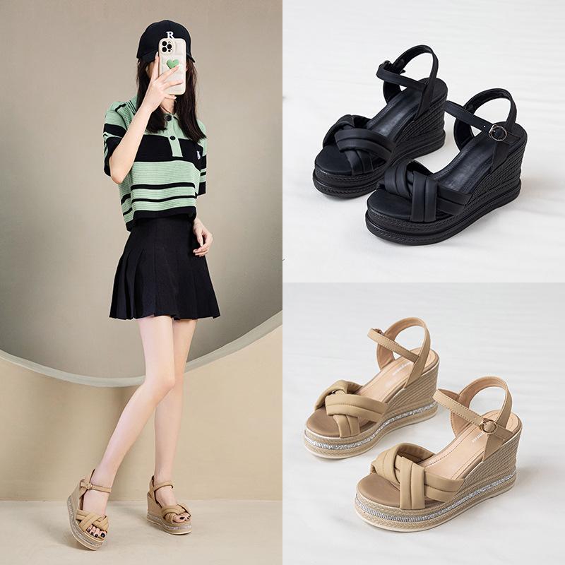 サンダル レディース 厚底 ウェッジソール 魚口 防水 滑り止め 疲れにくい 歩きやすい 軽量 カジュアル 韓国 黒 ブラック ベージュ(x2)