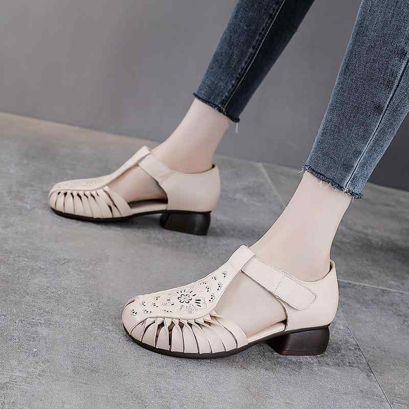 サンダル レディース 革 ローマ風 柔らかい靴底 牛革 ママシューズ ラウンドトゥ 通気性 ベージュ カーキ 春夏