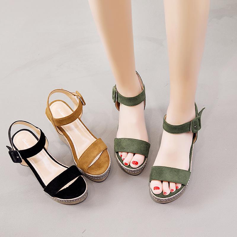 サンダル レディース 厚底 ウェッジソール 防水 ベルベット調 ハイヒール 高ヒール 黒 緑 ベージュ 魚口 オープントゥ 歩きやすい 韓国(x2)