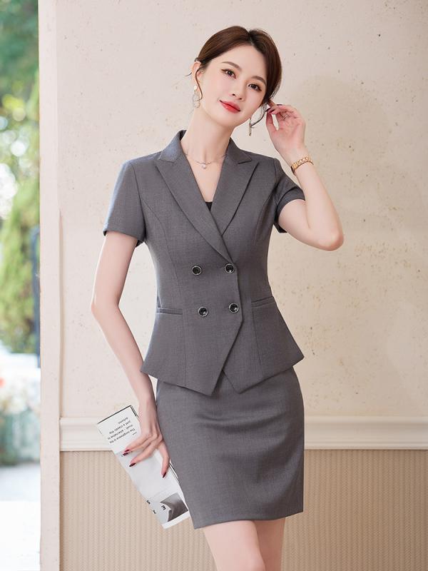 スーツ レディース 半袖 ダブルブレスト テーラードジャケット パンツorスカート 上下セット ポリエステル 仕事着 オフィス フォーマル 春夏 ブルー ブラック グレー S M L XL XXL XXXL 4XL