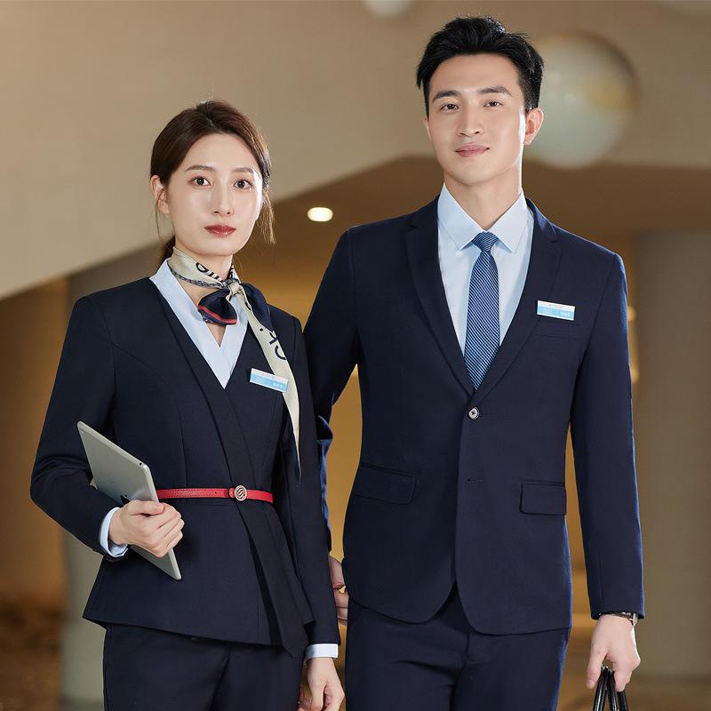 スーツ レディース メンズ 作業服 ポリエステル混紡 粘胶纤维 ブルー ジャケット パンツ ベスト 長袖シャツ 半袖シャツ S M L XL 2XL 3XL 4XL(x2)