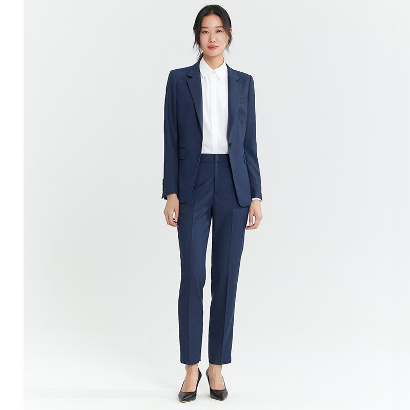 スーツ レディース テーラードジャケット パンツ セットアップ スリムフィット ストレート 紺色 ネイビー ポリエステル 粘胶 通勤 オフィス ビジネス フォーマル 面接