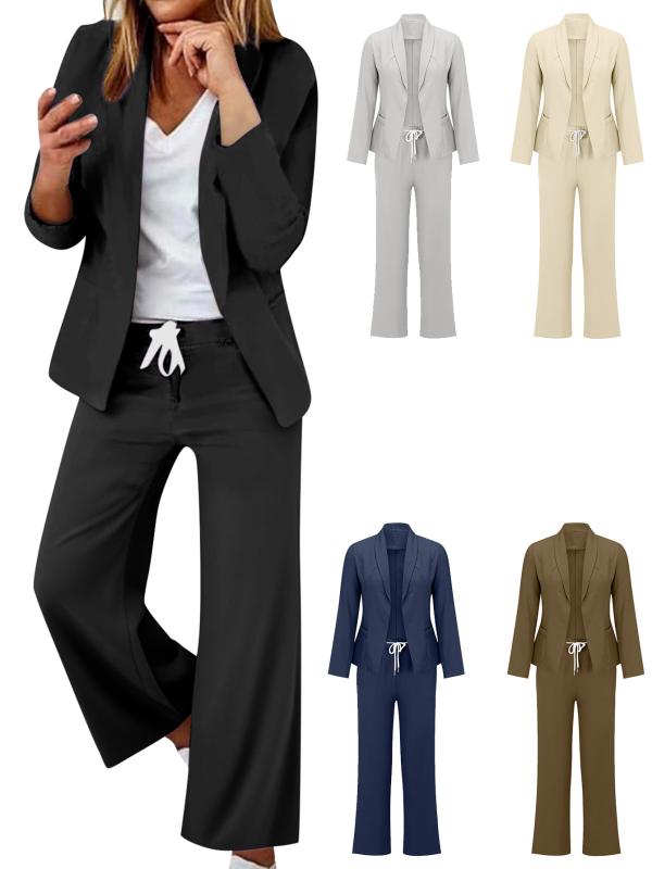 スーツ レディース カジュアル ビジネス ポリエステル 長袖 長ズボン 上下セット ブラック イエロー ネイビー グレー ブラウン