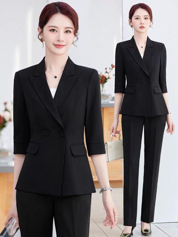 スーツ レディース 2025 春夏 美容院 制服 事務服 黒 テーラードジャケット パンツスーツ スカートスーツ ポリエステル 粘胶纤维 エレガント