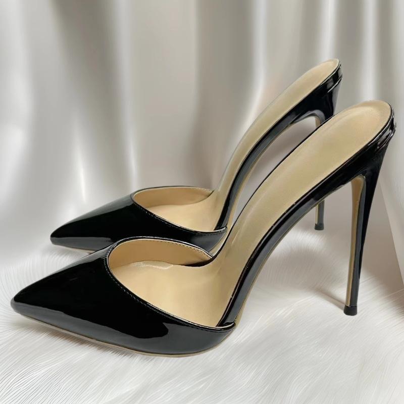 サンダル レディース パンプス 12cmヒール ポインテッドトゥ ピンヒール スリッポン ミュール エナメル..