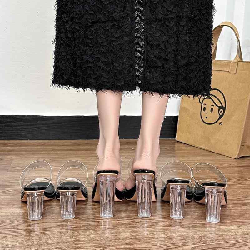 サンダル レディース 厚底 透明 防水 ハイヒール ストラップ クリア ミュール 婦人靴 歩きやすい 疲れ..