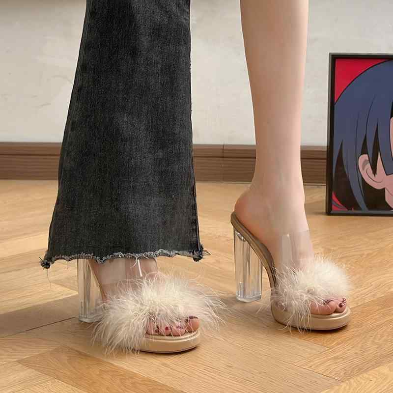 サンダル レディース サンダル 透明 一文字 ストラップ 太ヒール 高ヒール クリア サンダル 杏色 白 PV..