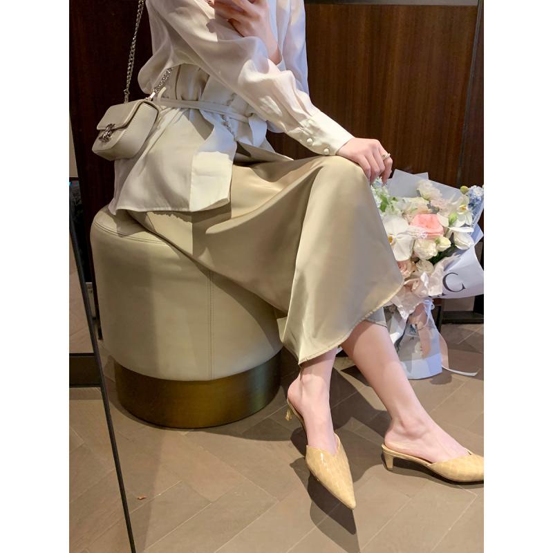 サンダル レディース ポインテッドトゥ ローヒール スリッパ ミュール 蛇柄 スネーク柄 婦人靴 おしゃ..