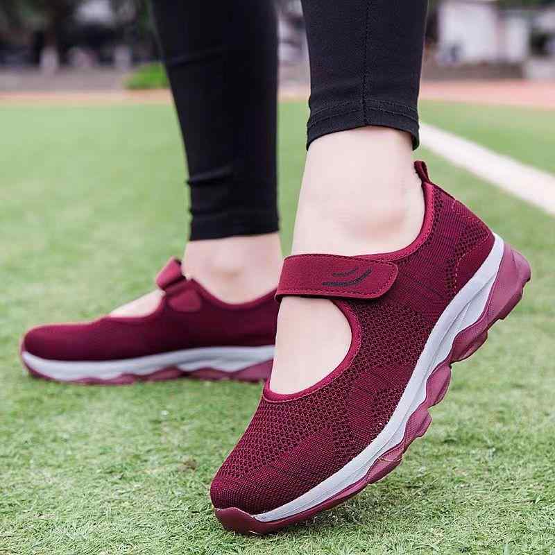 靴 レディース 高齢者 婦人靴 通気性 メッシュ 介護シューズ リハビリシューズ 滑り止め 柔らかい靴底 ローヒール 面ファスナー 履きやすい 赤 グレー 紫