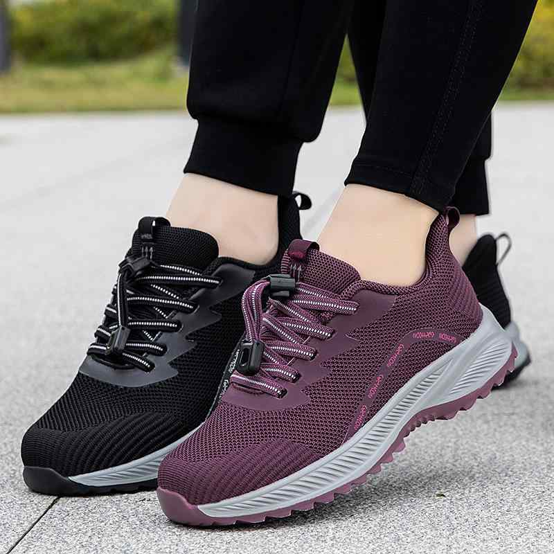 スニーカー レディース 高齢者 婦人靴 春秋 メッシュ 運動靴 履きやすい 歩きやすい ローヒール ラウンドトゥ パープル 暗赤 ブラック グレー