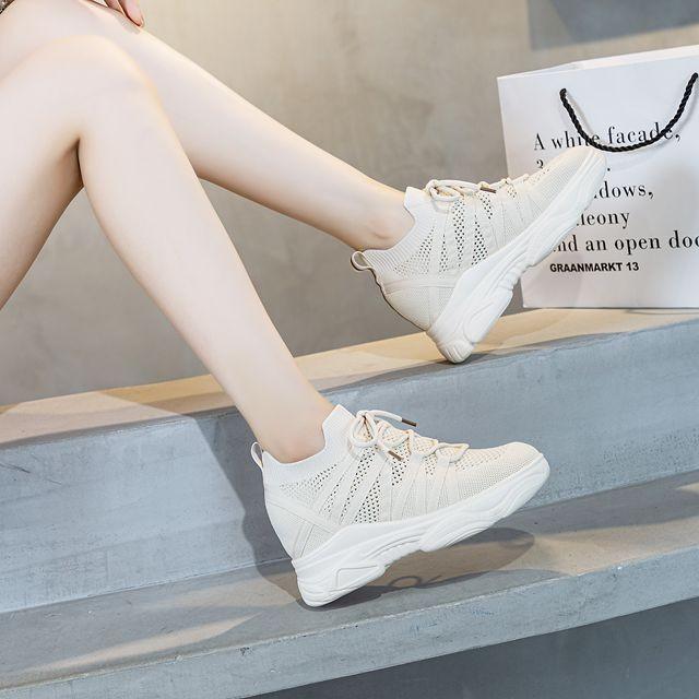 厚底スニーカー レディース 軽量 紐 靴 歩きやすい 疲れにくい カジュアル ランニング ベージュ ピンク系(x2)