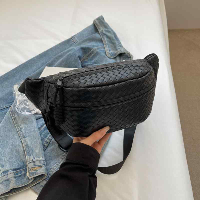 ウエストバッグ レディース メンズ 豪華感 編み込み PUレザー ショルダー ボディバッグ 斜めがけ 白 黒 茶色 普段使い