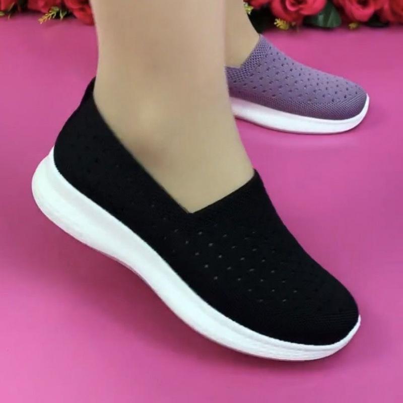 スニーカー レディース 婦人靴 高齢者 リハビリシューズ 介護シューズ 運動靴 メッシュ 通気性 快適 柔らかい 滑り止め ブラック パープル