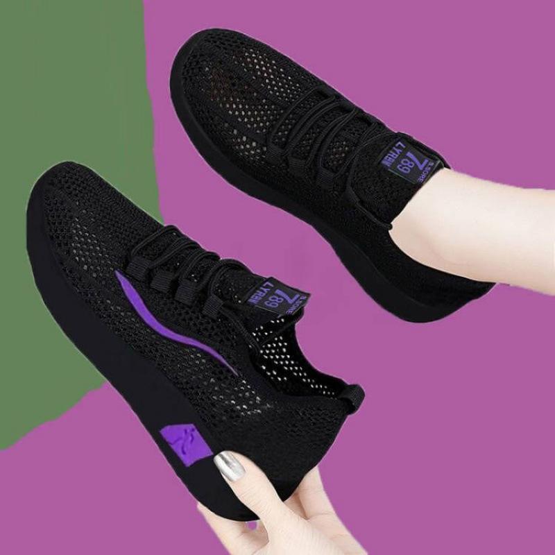 スニーカー レディース 厨房靴 作業靴 ブラック パープル 通気性 防滑 軟底 快適 ラウンドトゥ 春夏 黒 紫