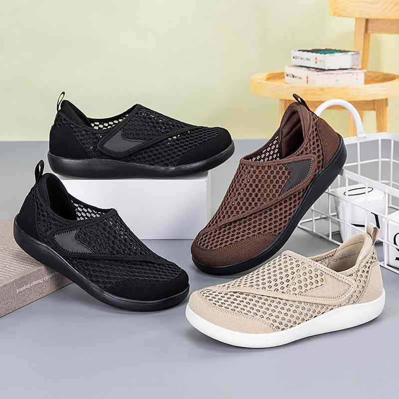 スニーカー 高齢者 健歩靴 通気性 メッシュ 屈曲性 ソフトソール 軽量 運動靴 普段使い 滑り止め 耐摩耗性 面ファスナー ローカット カジュアル 春夏 ベージュ ブラウン ブラック