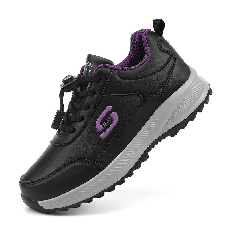 スニーカー レディース 高齢者 靴 レザー 防水 撥水 軽量 シニア 運動靴 旅行 コンフォートシューズ 秋 赤 黒 グレー