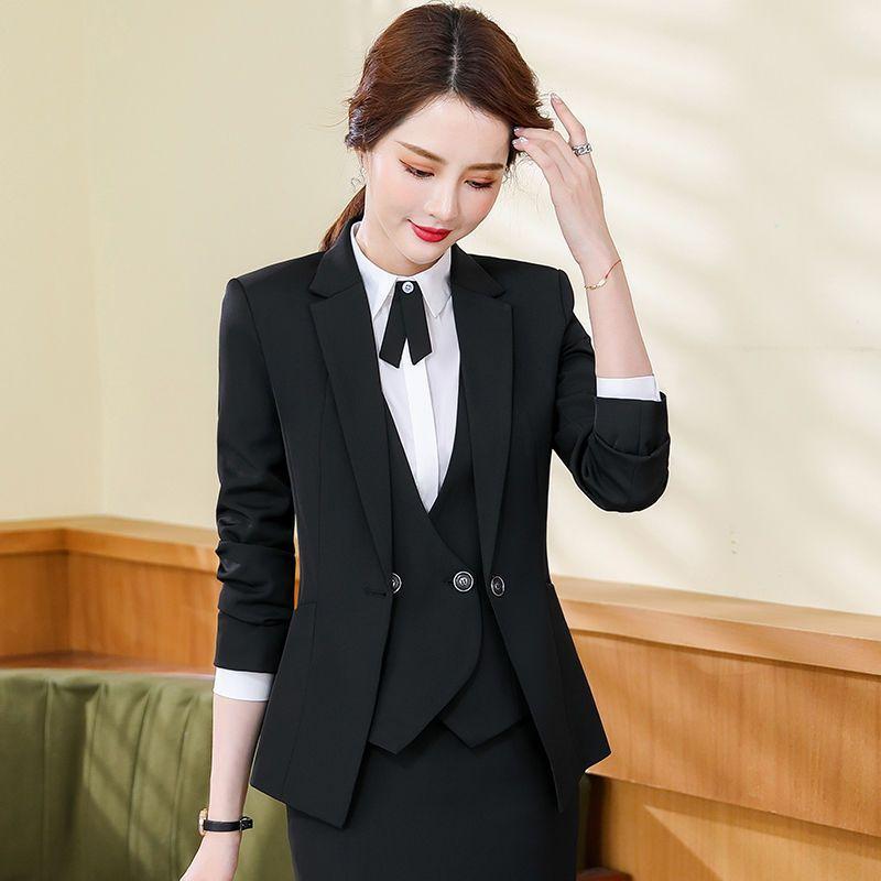 ジャケット レディース スーツ ベスト セットアップ オフィス フォーマル OL 通勤 ポリエステル グレー グレー 黒 ブラック 紺 ネイビー スカート パンツ 大きいサイズ