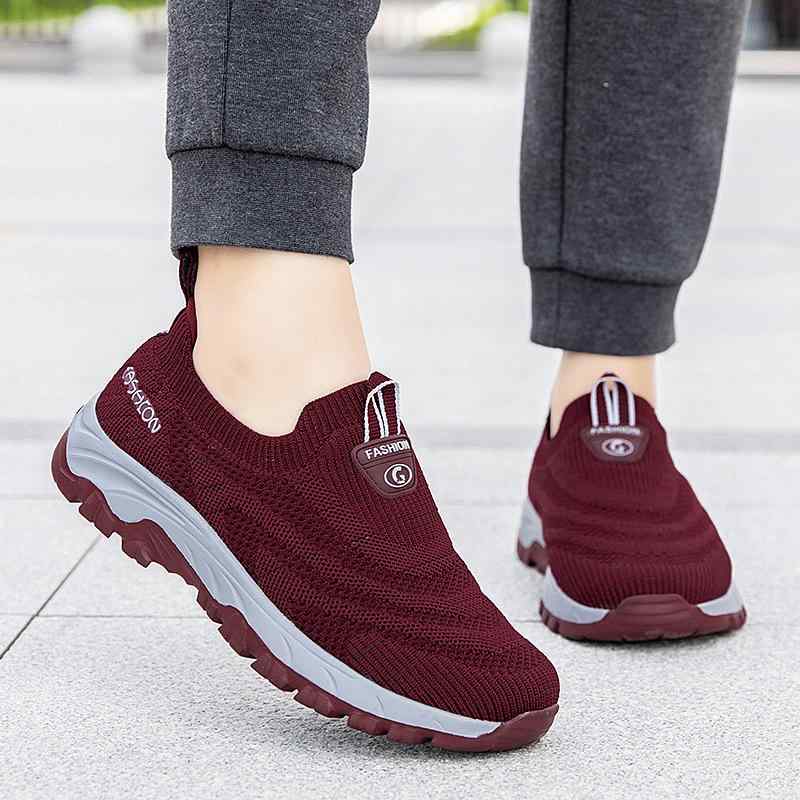 スニーカー レディース 婦人靴 シニア 高齢者 通気性 メッシュ 屈曲性 滑り止め 履きやすい 歩きやすい ローカット フラット 運動靴 春夏 秋 黒 ブラック 赤 レッド グレー