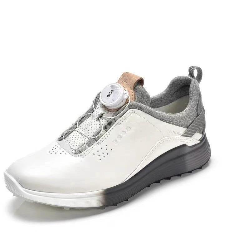 楽天ブリルビゴルフシューズ レディース 牛革 スパイクレス 運動靴 ウォーキングシューズ 滑り止め 黄白 灰白 フラット 春（x12）