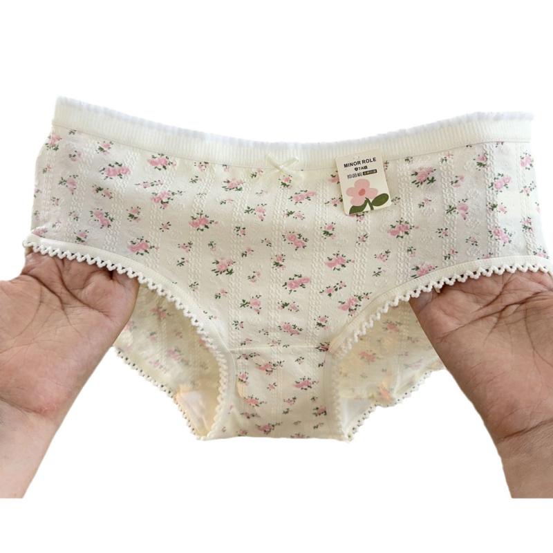 パンツ レディース ショーツ ベビー 7A 綿 綿 通気 少女用 下着 ミドルウエスト かわいい 小花柄 ピン..