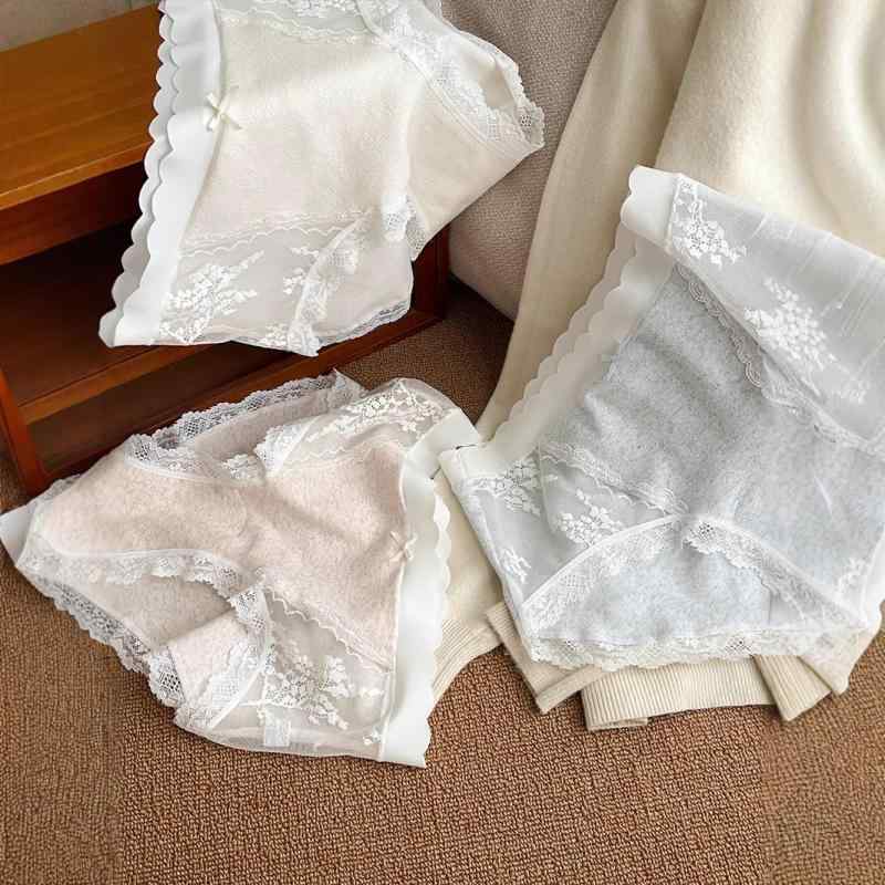 ショーツ レディース 女性用 レース 新疆綿 コットン パンツ 中間ウエスト メッシュ シームレス かわい..