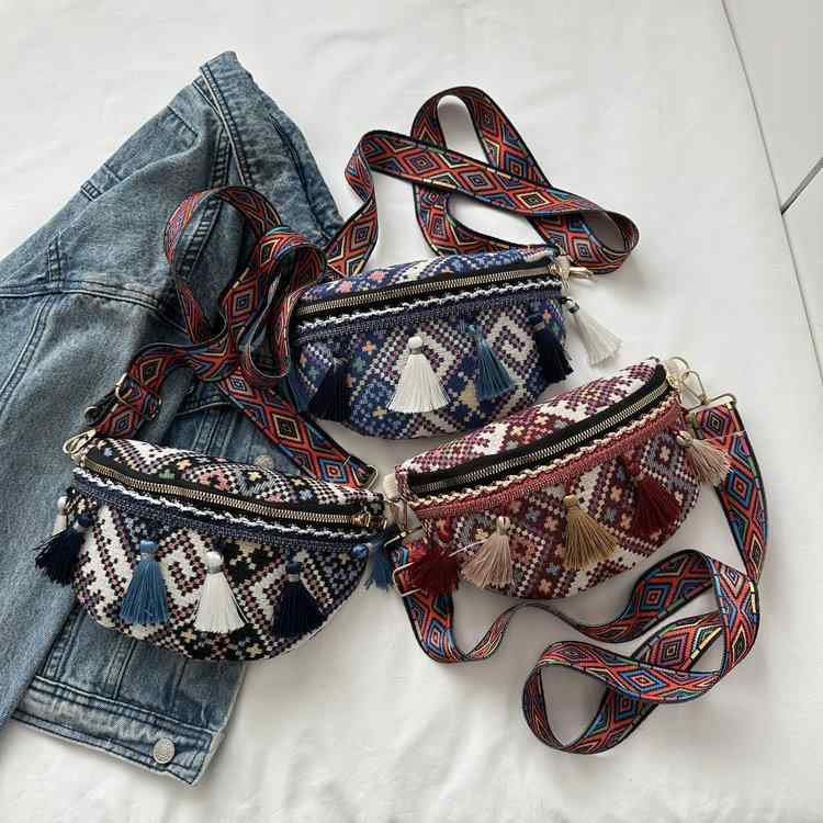 バッグ レディース 鞄 ウエストバッグ 編み込み タッセル 彩色 ストラップ ショルダー 斜めがけ 民族風..
