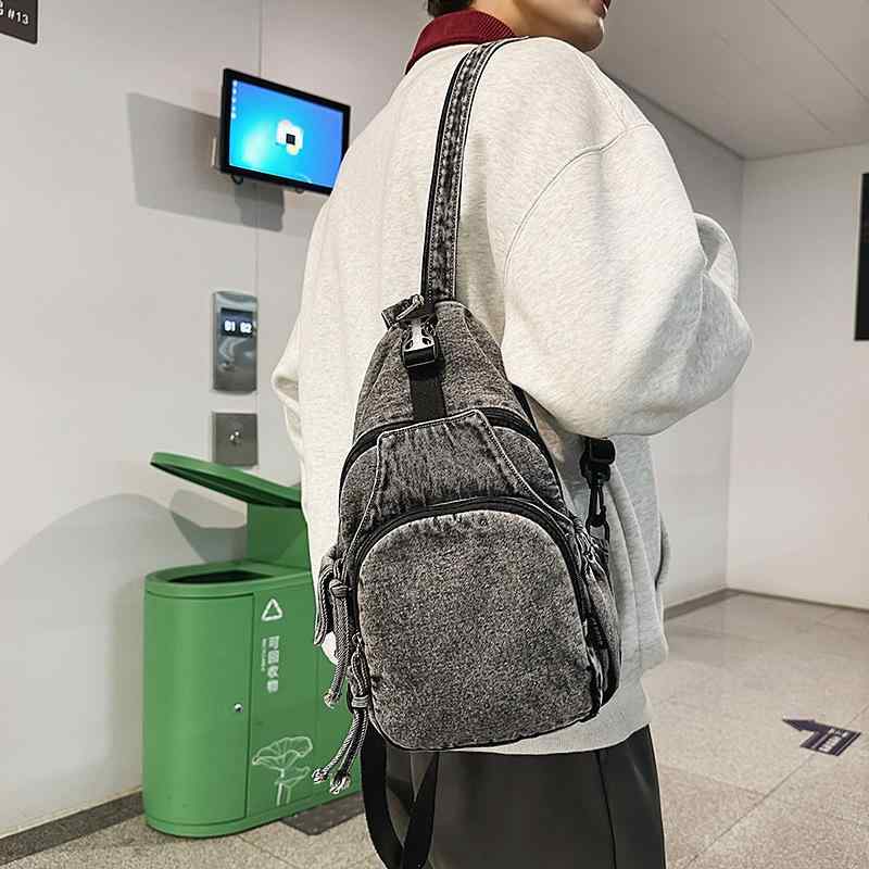 ボディバッグ 男性用 ショルダーバッグ スポーツ サイクル 旅行 デニム ブラック ブルー 立体ポケット