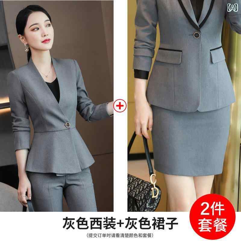 秋冬 女神 風 長袖 オフィ スーツ レディース ジュエリーショップ 美容 ホテル スーツ フォーマル(x2)