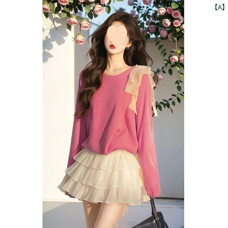 春 女性 服の 完全な セット 2025 韓国 年齢 減らす ラウンドネック トップ ケーキ スカート ツーピー スーツ