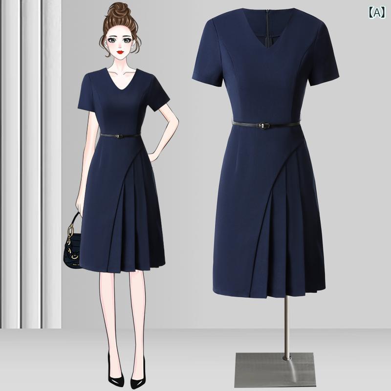 Vネックの やせた の A 字の ワンピースの 美容の 宝石 店の 販売 楼の ホテルの フロントの 作業服の 女性