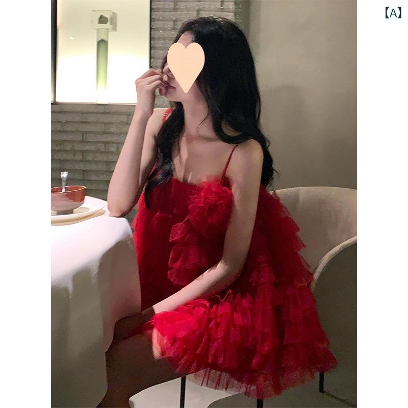 スカート 女性 2025 夏新 スタイル再 メッシュ スプライシング ドレス 甘辛な ルーズ ショート サスペンダー スカート