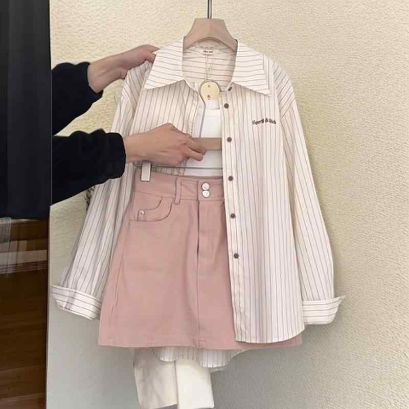 セットアップ レディース 大きいサイズ 3点セット シャツ キャミソール スカート ポリエステル 花柄袖 長袖 膝丈 通勤 OL フェミニン