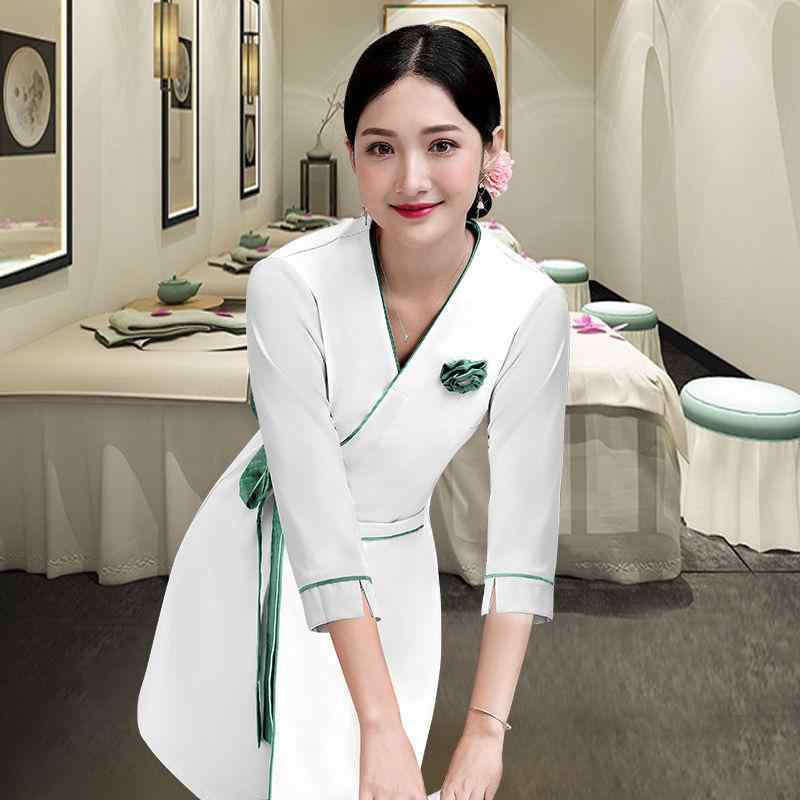 Rakuten - ワンピース レディース 春夏 美容師 エステ サロン 制服 ポリエステル チュニック OL 通勤 かわいい 半袖 七分袖 ピンク系 紺色 ネイビー 黒 ブラック 白 ホワイト