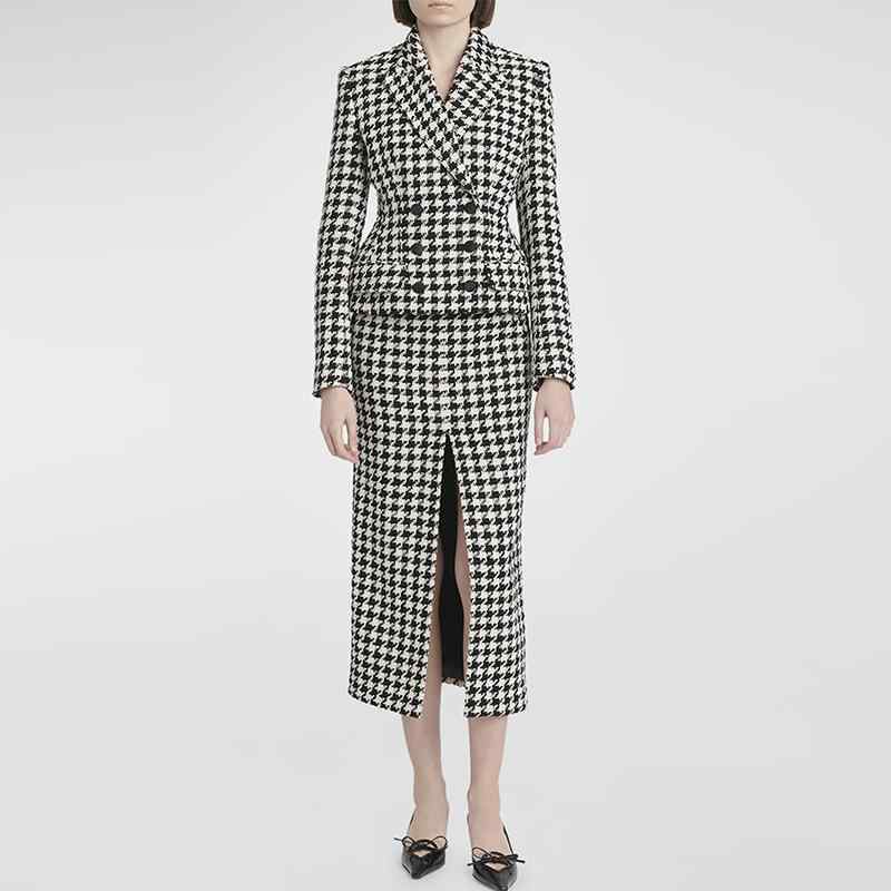 セットアップ レディース 千鳥格子柄 ジャケット ロングスカート 上下セット OL 通勤 エレガント きれいめ 秋冬